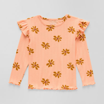 Okie Dokie Toddler & Little Girls Round Neck Long Sleeve Regular Fit Graphic T-Shirt