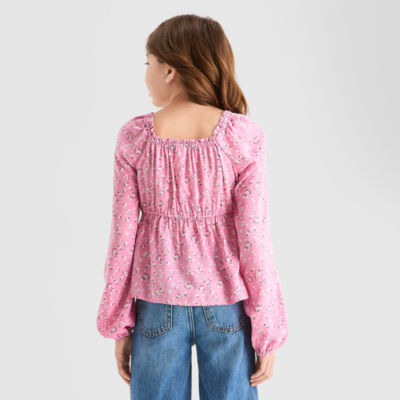 Thereabouts Little & Big Kid Girls Square Neck Long Sleeve Blouse