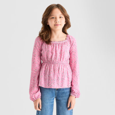 Thereabouts Little & Big Kid Girls Square Neck Long Sleeve Blouse