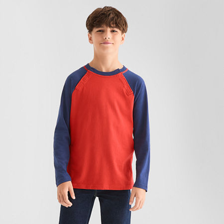 Thereabouts Little & Big Boys Adaptive Crew Neck Long Sleeve T-Shirt, Medium (10-12), Red
