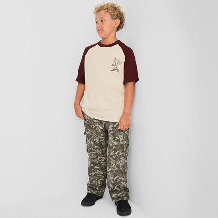 Thereabouts Oversized Little & Big Kid Boys Crew Neck Short Sleeve Oversized Graphic T-Shirt, Small (8), Beige
