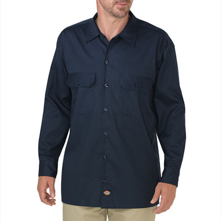 Dickies FLEX Relaxed Fit Long Sleeve Twill Work Shirt, Medium, Blue