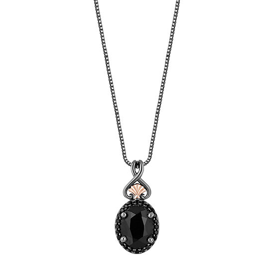 Enchanted Disney Fine Jewelry Womens 1/10 CT. T.W. Genuine Black Onyx 14K Rose Gold Over Silver Ursula Pendant Necklace