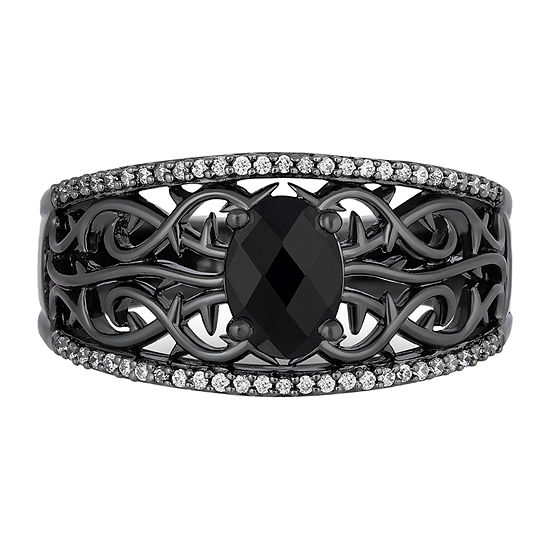 Enchanted Disney Fine Jewelry Villains Womens 1/8 CT. T.W. Genuine Black Onyx Sterling Silver Maleficent Cocktail Ring