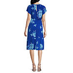 Liz Claiborne Short Sleeve Floral Midi A-Line Dress Petite