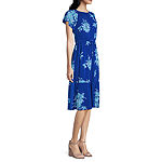 Liz Claiborne Short Sleeve Floral Midi A-Line Dress Petite