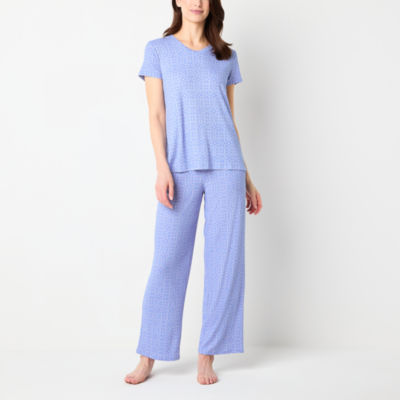 Jaclyn Womens V-Neck Short Sleeve 2-pc. Pant Pajama Set