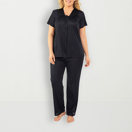 Exquisite Form Womens V-Neck Short Sleeve 2-pc. Average Figure Pajama Sets, Large, Black