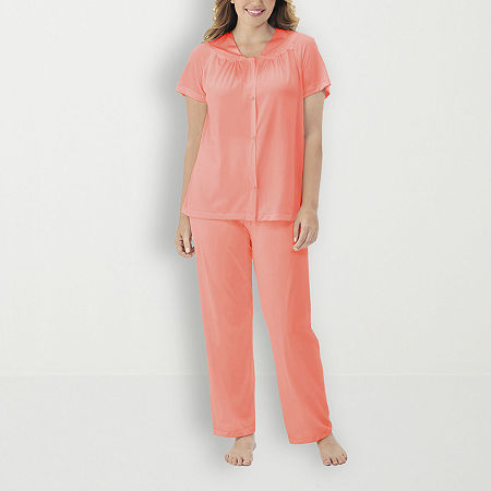 Exquisite Form Womens Average Figure Pajama + Robe Sets 2-pc. Short Sleeve V-Neck, Large, Orange