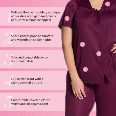 Exquisite Form 90107 Women's Nylon Tricot Short Sleeve Matching Pajama Set