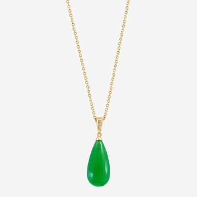 Effy Final Call Womens Diamond Accent Genuine Green Jade 14K Gold Pendant Necklace