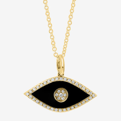 Effy Final Call Womens 1/8 CT. T.W. Genuine Black Onyx 14K Gold Evil Eye Pendant Necklace