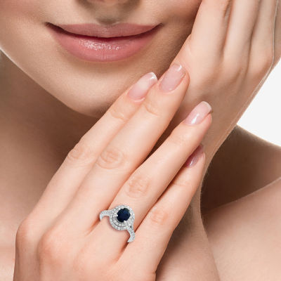 Effy Final Call Womens 3/4 CT. T.W. Genuine Blue Sapphire 14K White Gold Oval Cocktail Ring