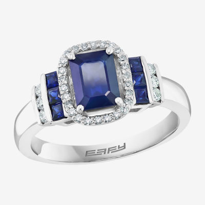 Effy Final Call Womens 1/5 CT. T.W. Genuine Blue Sapphire 14K White Gold Cocktail Ring