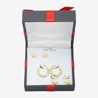 Cubic Zirconia 10K Gold Round Pair Earring Set