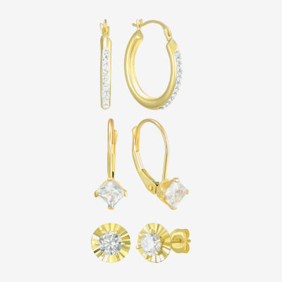 Cubic Zirconia 10K Gold Round Pair Earring Set