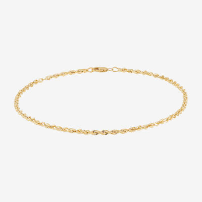 14K Gold 10 Inch Solid Rope Ankle Bracelet