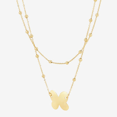 Womens 10K Gold Butterfly Pendant Necklace