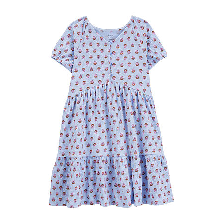 Carter's Little & Big Girls Short Sleeve Fitted Sleeve A-Line Dress, 14, Blue