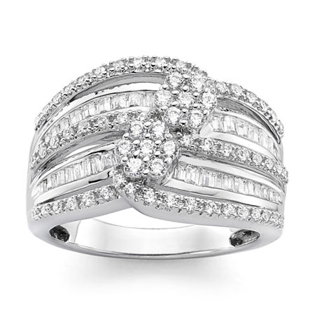 Diamond Blossom 1 CT.T.W. Natural Diamond 10K White Gold Ring, 8, White