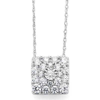 Diamond Blossom 1/2CT.T.W. Natural Diamond 10K White Gold Square Pendant Necklace