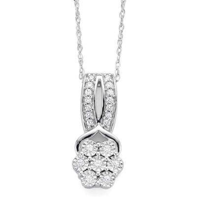 Diamond Blossom 1/10 CT.T.W. Natural Diamond in Sterling SIlver Pendant Necklace