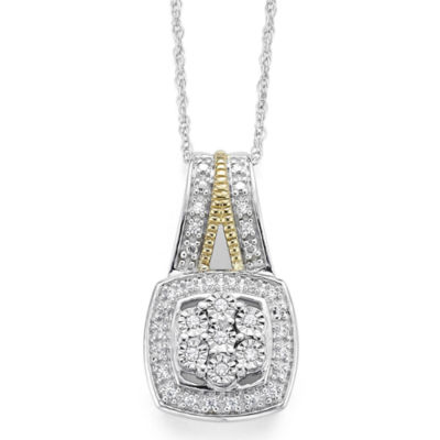Diamond Blossom 1/10 CT. T.W. Diamond Miracle Plate Cushion Sterling Silver with 14k Gold over Silver Accent Pendant Necklace