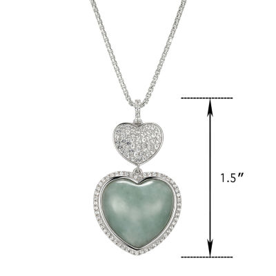 Womens Genuine Green Jade Sterling Silver Heart 18 Inch Pendant Necklace
