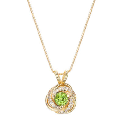 Womens Genuine Green Peridot 18K Gold Over Silver Knot Pendant Necklace