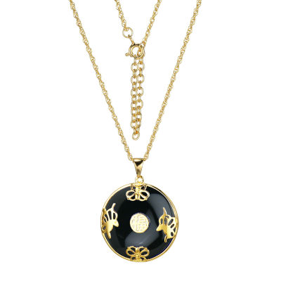 Womens Genuine Black Agate 18K Gold Over Silver 18 Inch Pendant Necklace