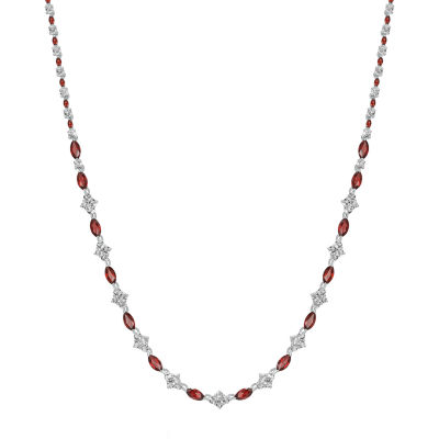 Womens Red Garnet Sterling Silver 18 Inch Tennis Necklace
