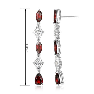 Womens Genuine Red Garnet Sterling Silver Drop Earrings