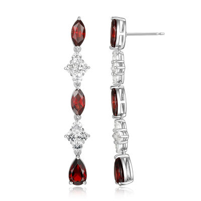 Womens Genuine Red Garnet Sterling Silver Drop Earrings