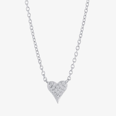 Silver Treasures Cubic Zirconia Sterling Silver 16 Inch Cable Heart Pendant Necklace, One Size