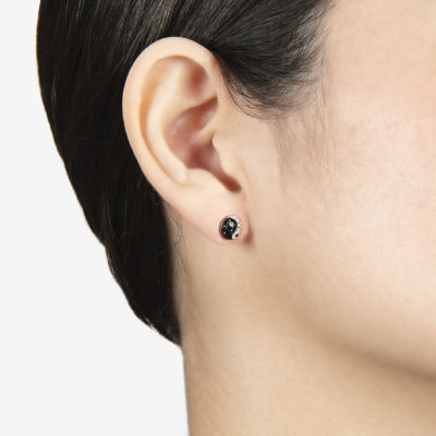 Silver Treasures Black Crystal Sterling Silver 8.1mm Yin Yang Stud Earrings
