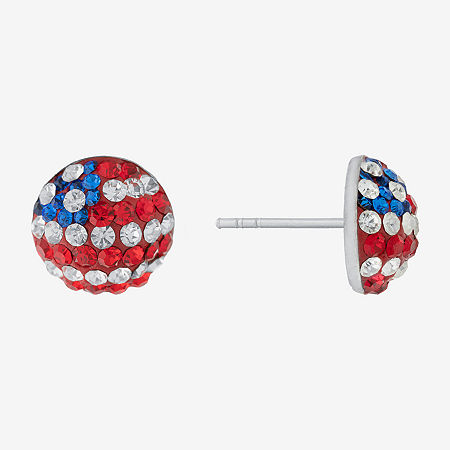Silver Treasures Flag Multi Color Crystal Sterling Silver 9.1mm Stud Earrings