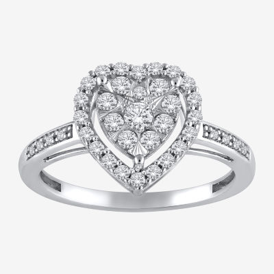 Womens 1/2 CT. T.W. Mined White Diamond 14K White Gold Heart Halo Cocktail Ring