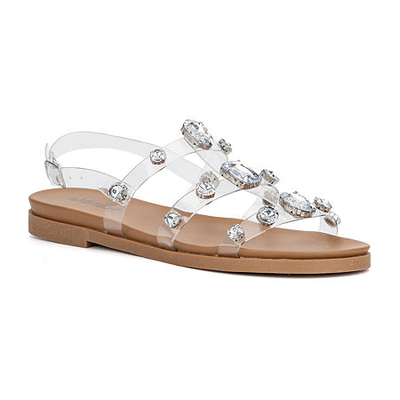  -Olivia Miller Womens Crystal Flat Sandals