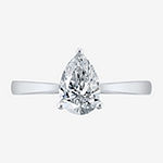 Womens 1 CT. T.W. Lab Grown White Diamond 10K White Gold Pear Solitaire Engagement Ring