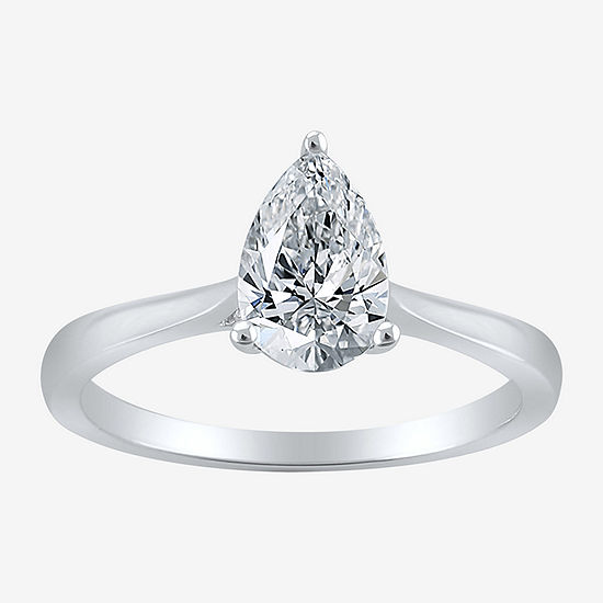 Womens 1 CT. T.W. Lab Grown White Diamond 10K White Gold Pear Solitaire Engagement Ring