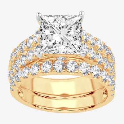 (H-I / SI1-SI2) Signature By Modern Bride Womens 5 CT. T.W. Lab Grown White Diamond in 14K Gold Princess Bridal Set