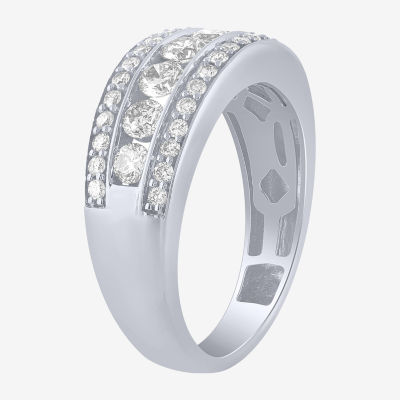 (H-I / I1) Womens 1 CT. T.W. Lab Grown White Diamond 10K White Gold Anniversary Wedding Band