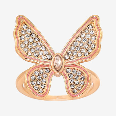 Sparkle Allure Womens Crystal 18K Rose Gold Over Brass Butterfly Cocktail Ring