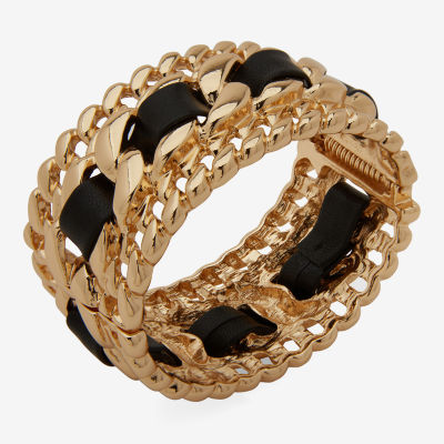 Chanel Leather Bracelet Bangle Logo Gold