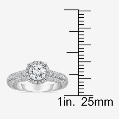 Womens 2 CT. T.W. Natural White Diamond 14K White Gold Round Side Stone Halo Engagement Ring