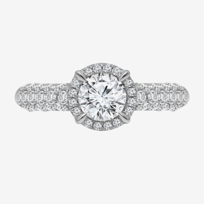 Womens 2 CT. T.W. Natural White Diamond 14K White Gold Round Side Stone Halo Engagement Ring