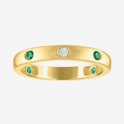 (G-H / SI2-I1) Lab Created Gemstone and 1/10 CT. T.W. Grown Diamond Wedding Band 10K Gold