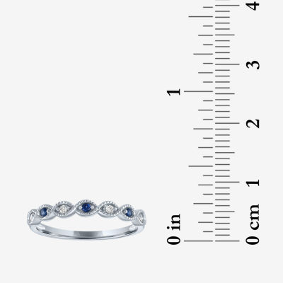 (G-H / Si2-I1) Diamond Accent Lab Created Blue Sapphire 10K White Gold Wedding Band