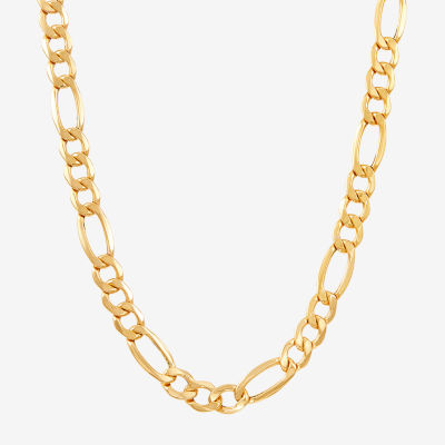 Mens 10K Yellow Gold 22" 7.5mm Hollow Figaro Chain Necklace