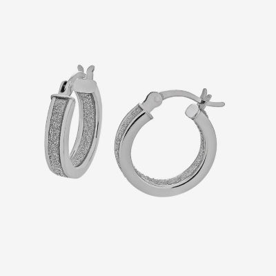 Sterling Silver Rhodium Plated Glitter Hoop Earring Set